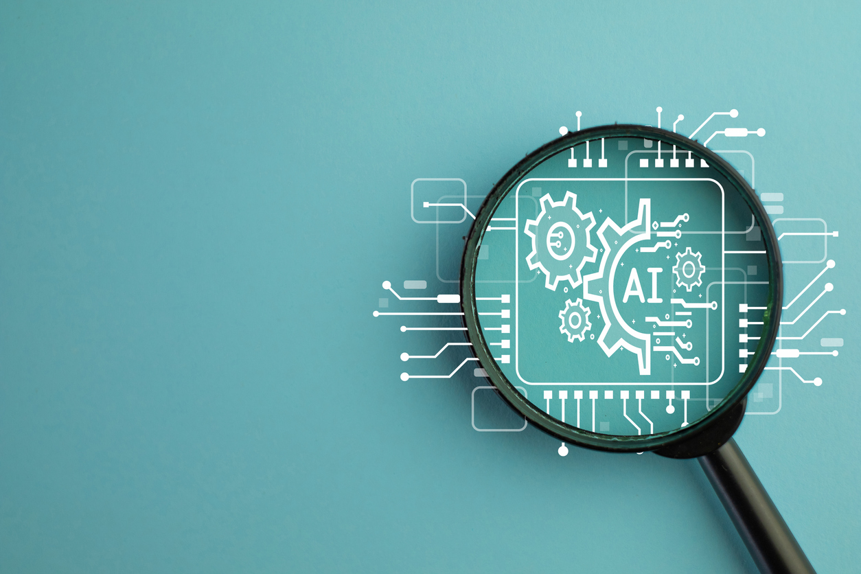 Ai(Artificial Intelligence),Technology for business,education idea.,Magnifying Glass Focuses on Innovation and Insight in Technology and Strategy.